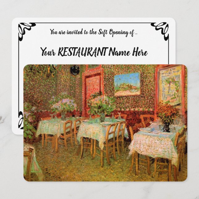 Vincent van Gogh Restaurang Mjuk Öppning Inbjudningar (Fram/baksida)