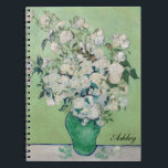 Vincent Van Gogh Ro Impressionist Monogram Anteckningsbok<br><div class="desc">Vackra Van Gogh Ro journal,  med imponerande blommigt konst med söt ro i en grönt vas på en vit bord med spår av rosa på en trevlig gult-grönt. Coola vintage blommigt bouquet målningsgåva till en 1 800-talarbeundrare som kärlek den imponerande perioden. Anpassningsbar med ditt namn.</div>