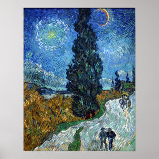 Vincent van Gogh Road med Cypress och Star Poster
