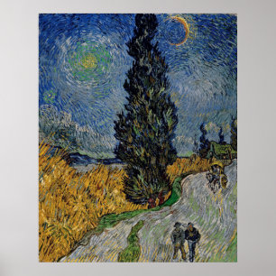 Vincent Van Gogh Road med Cypress & Star Painting Poster