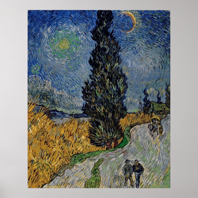 Vincent Van Gogh Road med Cypress & Star Painting Poster (Framsidan)