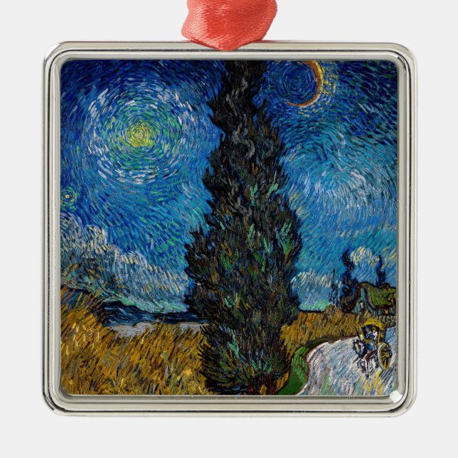 Vincent van Gogh - Road with Cypress and Star Julgransprydnad Metall (Framsidan)