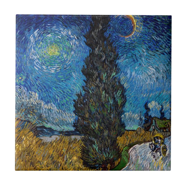 Vincent van Gogh - Road with Cypress and Star Kakelplatta (Framsidan)