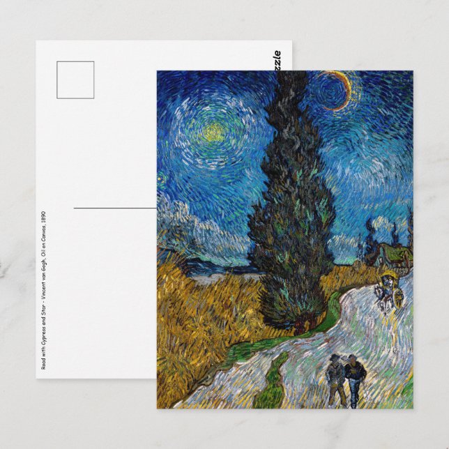 Vincent van Gogh - Road with Cypress and Star Vykort (Fram/baksida)