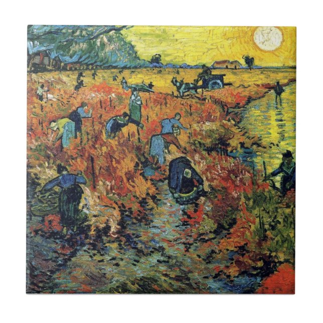 Vincent Van Gogh - Röd vingård i Arles målning Kakelplatta (Framsidan)