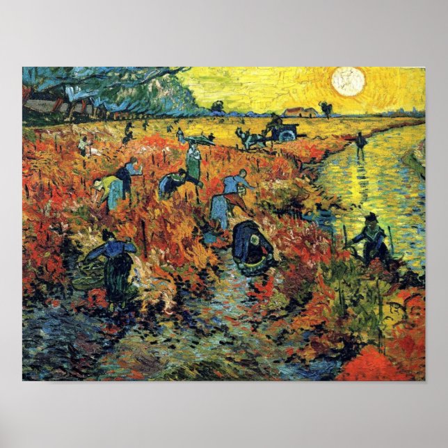 Vincent Van Gogh - Röd vingård i Arles målning Poster (Framsidan)