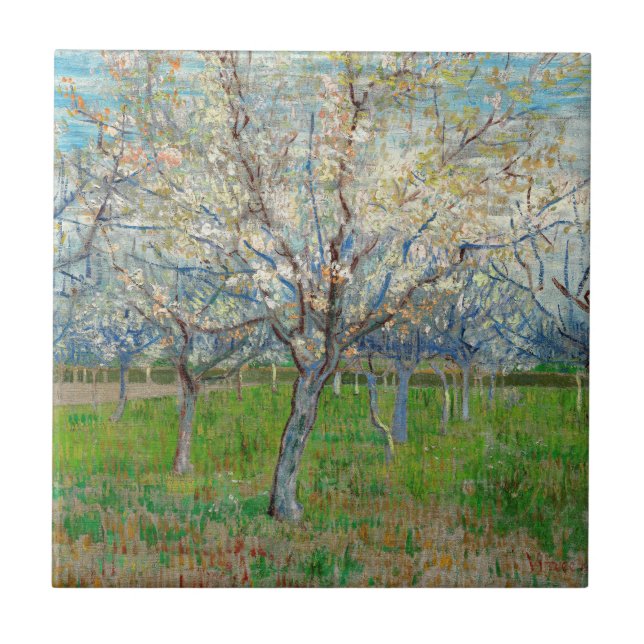 Vincent van Gogh - Rosa fruktträdgård Kakelplatta (Framsidan)