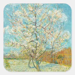 Vincent van Gogh - Rosa Peach Träd i Blommar Fyrkantigt Klistermärke