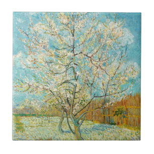 Vincent van Gogh - Rosa Peach Träd i Blommar Kakelplatta