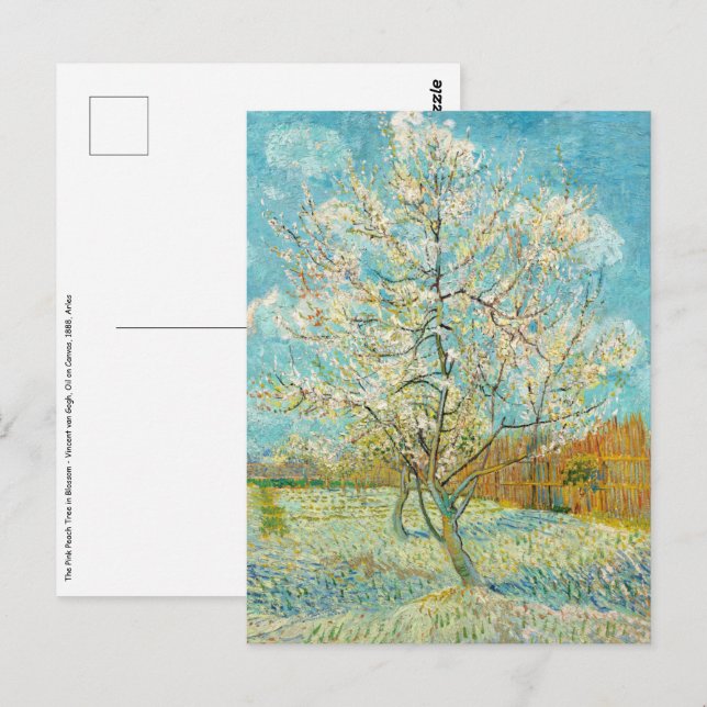 Vincent van Gogh - Rosa Peach Träd i Blommar Vykort (Fram/baksida)