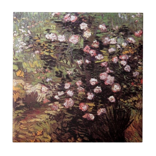 Vincent Van Gogh - Rosebush in Blommar Fine Art Kakelplatta (Framsidan)