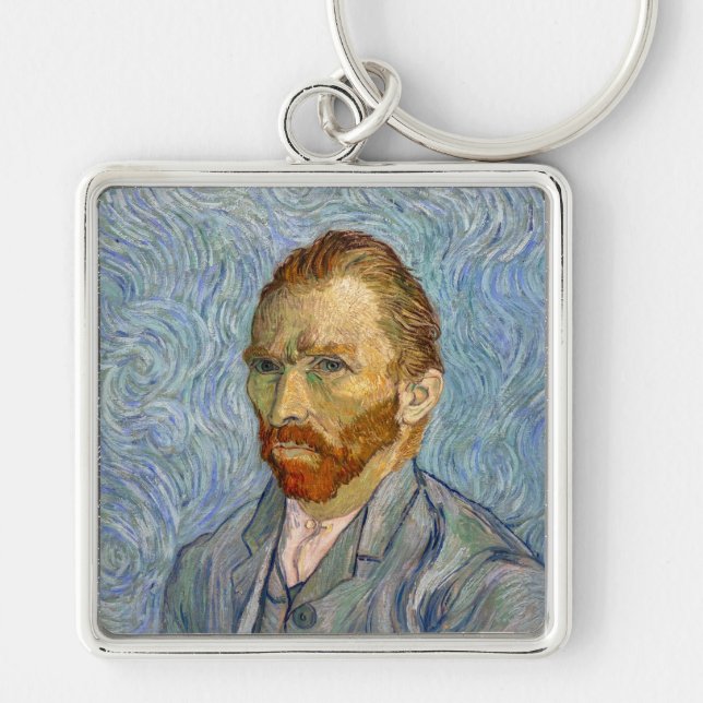 Vincent Van Gogh - Self-Porträtt Fyrkantig Silverfärgad Nyckelring (Framsidan)
