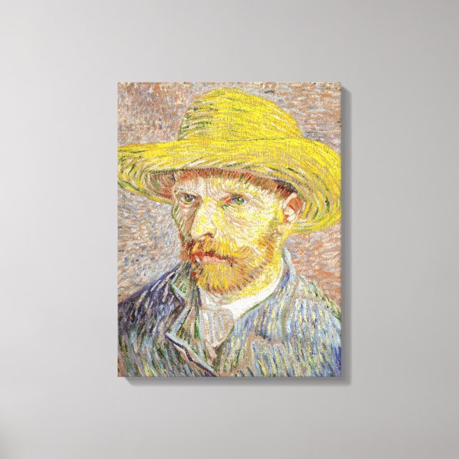 Vincent van Gogh - Self-porträtt med Straw Hat Canvastryck (Framsida)