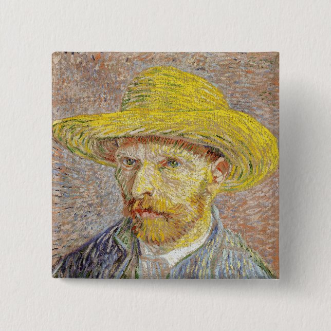 Vincent van Gogh - Self-porträtt med Straw Hat Knapp (Framsida)