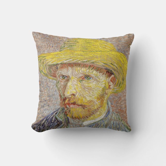 Vincent van Gogh - Self-porträtt med Straw Hat Kudde (Framsida)