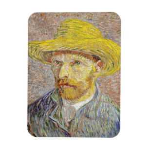 Vincent van Gogh - Self-porträtt med Straw Hat Magnet