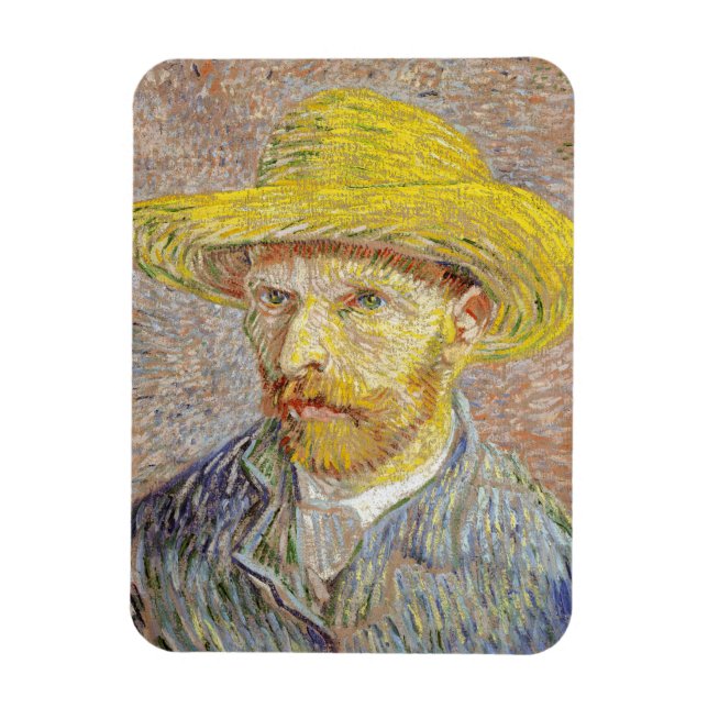 Vincent van Gogh - Self-porträtt med Straw Hat Magnet (Vertikal)