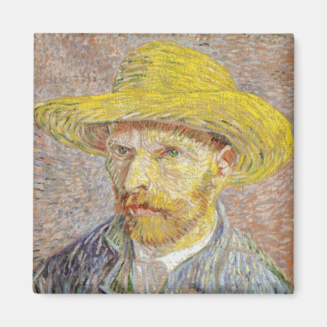 Vincent van Gogh - Self-porträtt med Straw Hat Magnet (Framsidan)