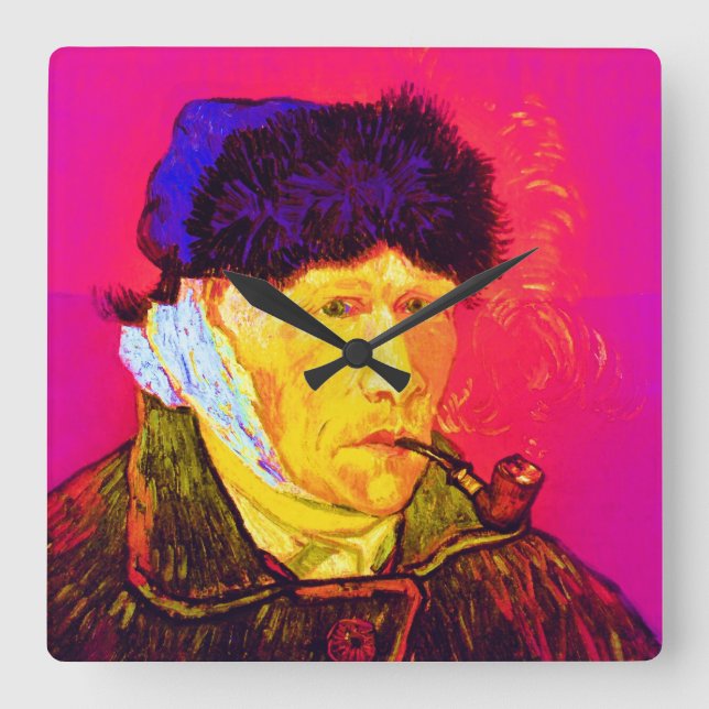 Vincent Van Gogh - Självporträtt Bandage Pop Art Fyrkantig Klocka (Framsida)