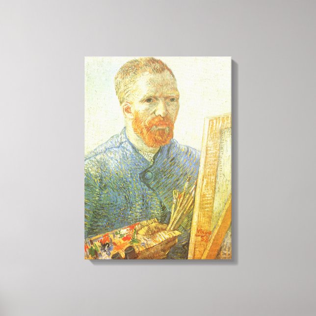 Vincent van Gogh - Självporträtt framför staffli Canvastryck (Framsida)