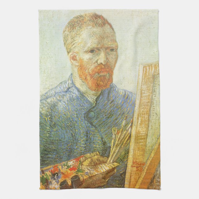 Vincent van Gogh - Självporträtt framför staffli Kökshandduk (Vertikal)