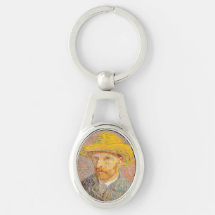 Vincent Van Gogh Självporträtt impressionistisk må Ovalt Silverfärgad Nyckelring