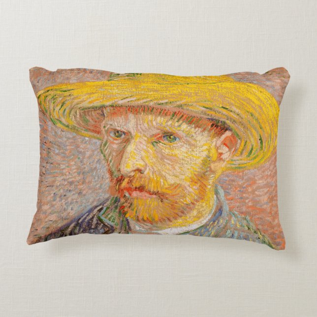 Vincent Van Gogh Självporträtt-målare Prydnadskudde (Baksidan)