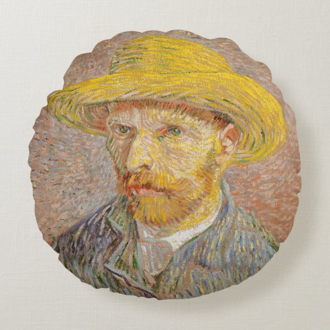 Vincent Van Gogh Självporträtt-målare Rund Kudde (Framsidan)