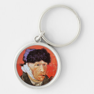Vincent Van Gogh - Självporträtt med förbundet öra Rund Silverfärgad Nyckelring