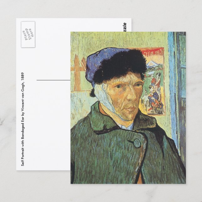 Vincent van Gogh - Självporträtt med förbundet öra Vykort (Fram/baksida)