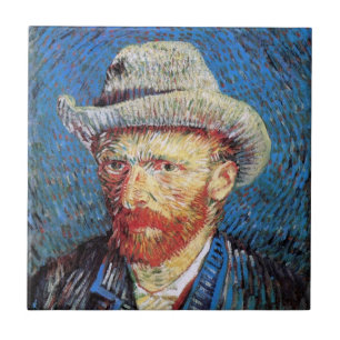 Vincent Van Gogh Självporträtt med grå filtchottel Kakelplatta