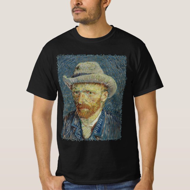 Vincent van Gogh Självporträtt med Grått Felt Hat T Shirt (Framsida)