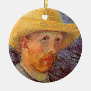 Vincent van Gogh Självporträtt med halmhatt Julgransprydnad Keramik