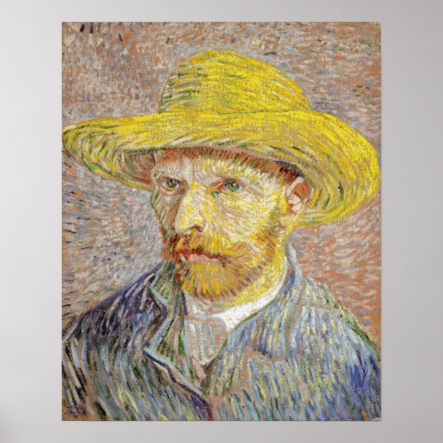Vincent van Gogh - Självporträtt med halmhatt Poster (Framsidan)