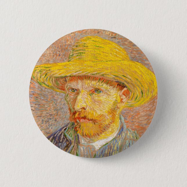 Vincent Van Gogh Självporträtt med Straw Hat Art Knapp (Framsida)