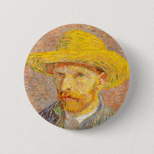 Vincent Van Gogh Självporträtt med Straw Hat Art Knapp