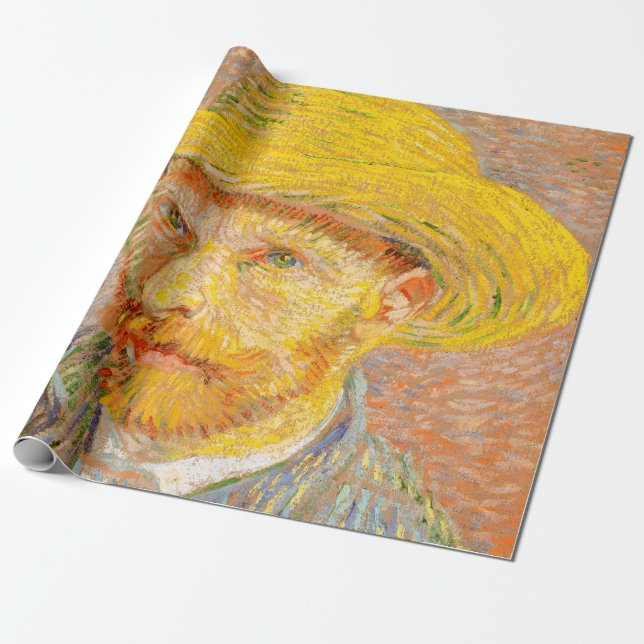 Vincent Van Gogh Självporträtt med Straw Hat Art Presentpapper (Utrullad)