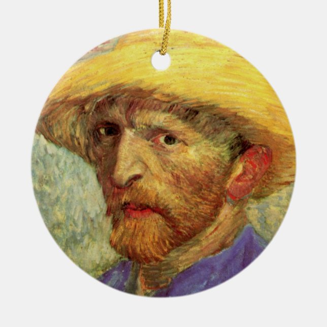 Vincent van Gogh Självporträtt med Straw Hat Julgransprydnad Keramik (Framsidan)