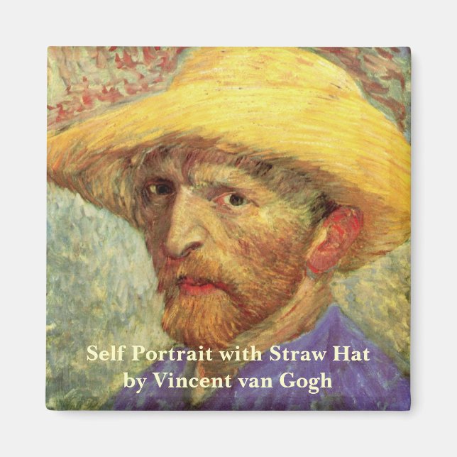 Vincent van Gogh Självporträtt med Straw Hat Magnet (Framsidan)