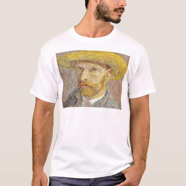 Vincent Van Gogh självporträtt med sugrörhattkonst T-shirt (Framsida)