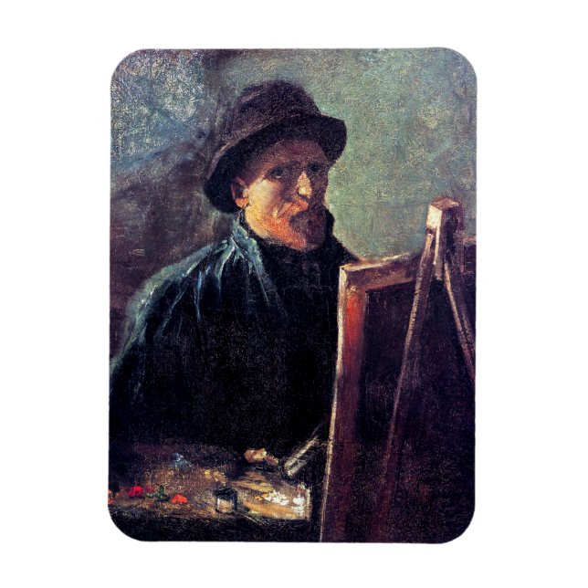 Vincent Van Gogh - Självporträtt Mörk Felt Hat Magnet (Vertikal)