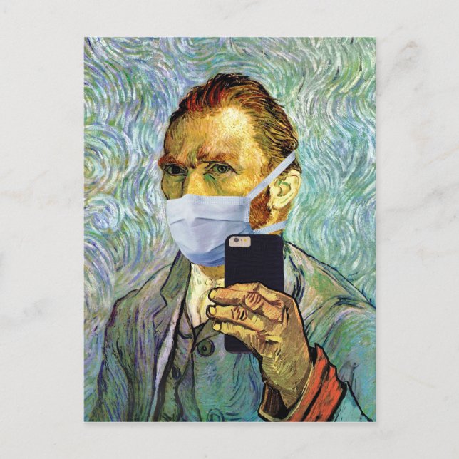 Vincent Van Gogh Självporträtt Selfie med mask Vykort (Framsida)