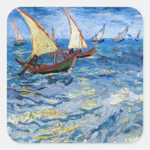 Vincent van Gogh - Sjölandskapet Saintes-Maries Fyrkantigt Klistermärke