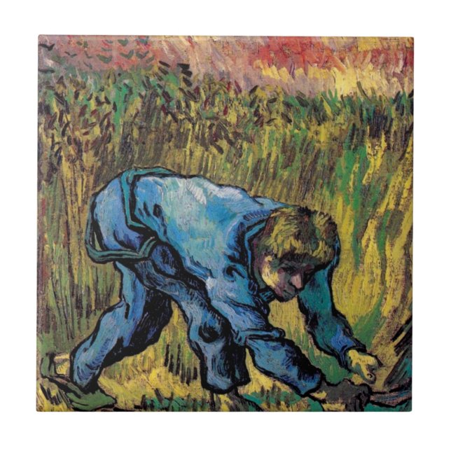 Vincent Van Gogh - Skördare med lie - Finkonst Kakelplatta (Framsidan)