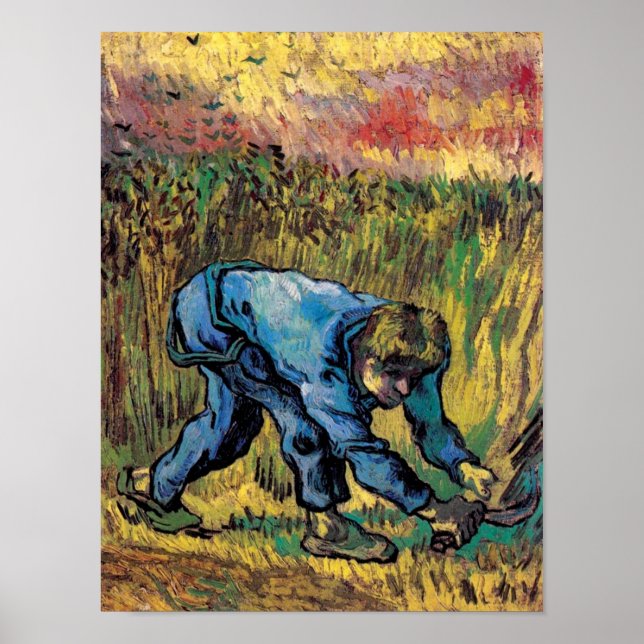 Vincent Van Gogh - Skördeman med lie - Finkonst Poster (Framsidan)