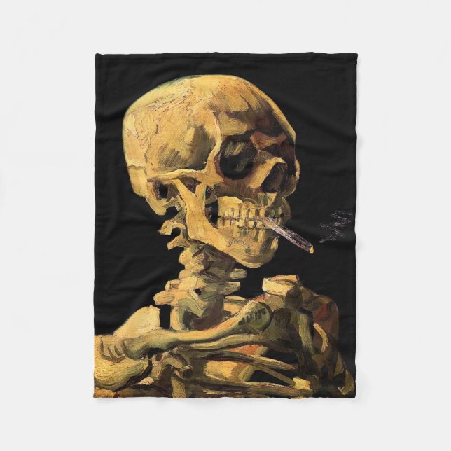 Vincent Van Gogh - Skull med brinnande cigarett Fleecefilt (Framsidan)