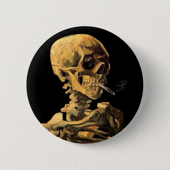 Vincent Van Gogh - Skull med brinnande cigarett Knapp (Framsida)