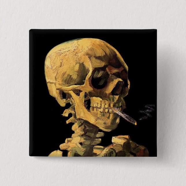 Vincent Van Gogh - Skull med brinnande cigarett Knapp (Framsida)