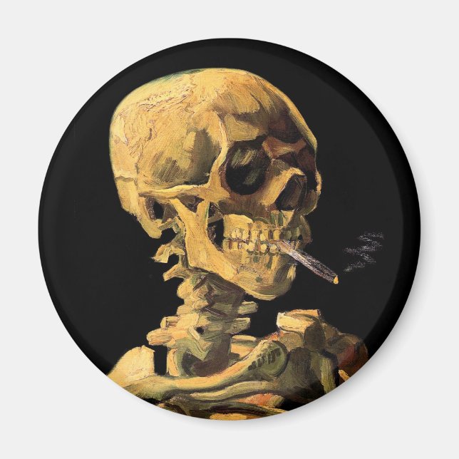 Vincent Van Gogh - Skull med brinnande cigarett Magnet (Framsidan)