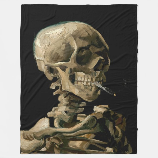 Vincent van Gogh - Skull med Burning Cigarette Fleecefilt (Framsidan)